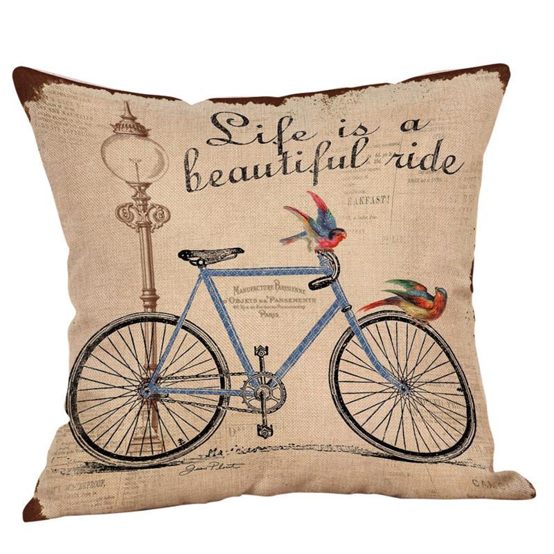 Bicycle Pattern Digital Print Pillowcase Linen Throw Cushion Cover