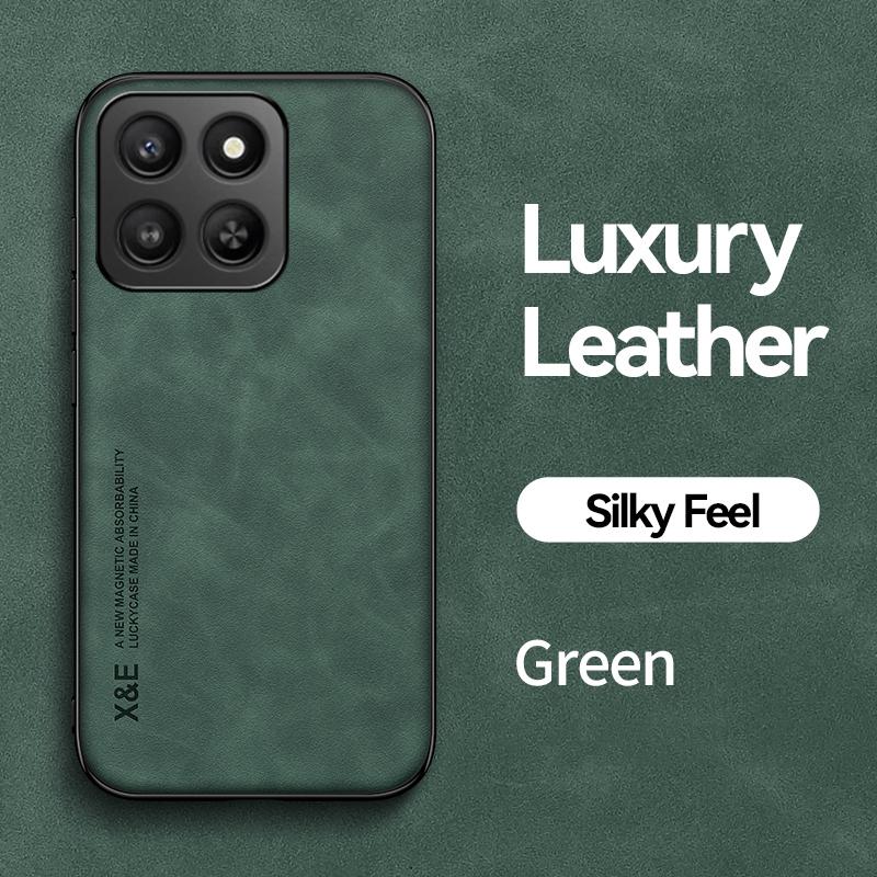 KEYSION Luxury Retro PU Leather Case for HONOR 400 Smart 5G Soft Silicone+PC Shockproof Phone Back Cover for Huawei Honor X7d 5G