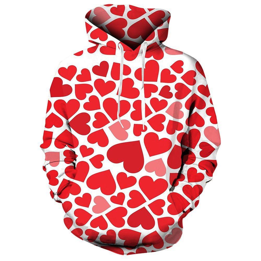Druk cyfrowy 3D Walentynki Para Miłość Serce Męska Bluza Z Długim Rękawem Modna Bluza Z Kapturem