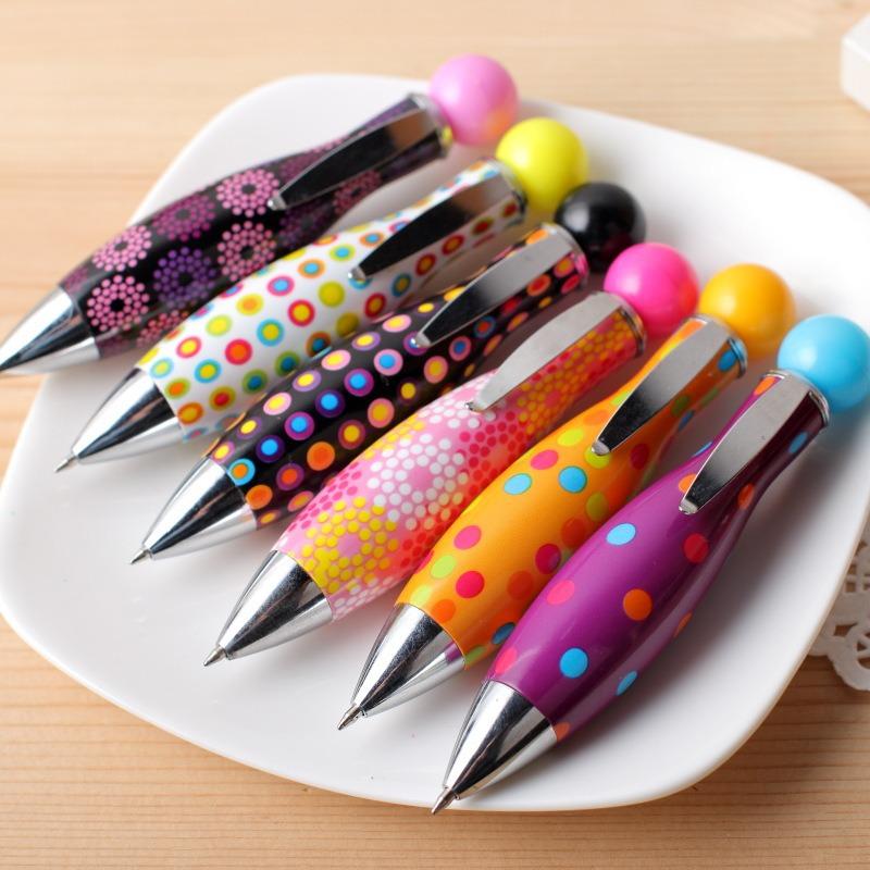 Short Mini Elegant Dot Flower Printed Boho Style Ballpoint Pen For Bowling Shape Pen School Office Supplies