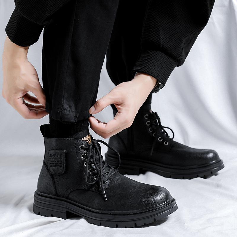 High Quality Men Ankel Boots Autumn Winter Men Boots English Style Thick Soled Mid Top Boot Fashion Retro Lace Up Platform Boots