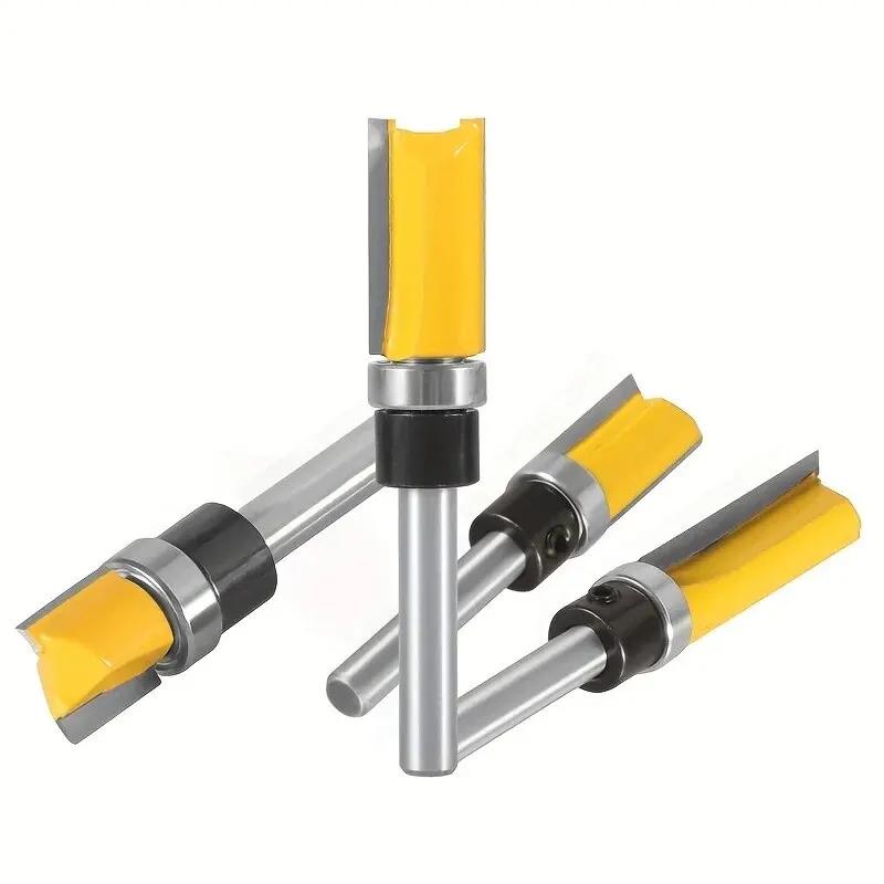 4 τμχ Σετ μύτων δρομολογητή με καθοδηγούμενο μοτίβο ρουλεμάν κορμού 1/4 ιντσών Εργαλείο κοπής άκρων ξυλουργικής με ίσιο κόφτη διπλής ακμής