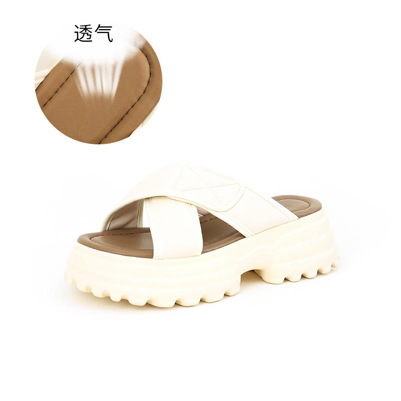 

Flat slippers women s 2025 summer new platform beach shoes women s casual fashion half drag women s Internet celebrity slippers outside 40 бежевый