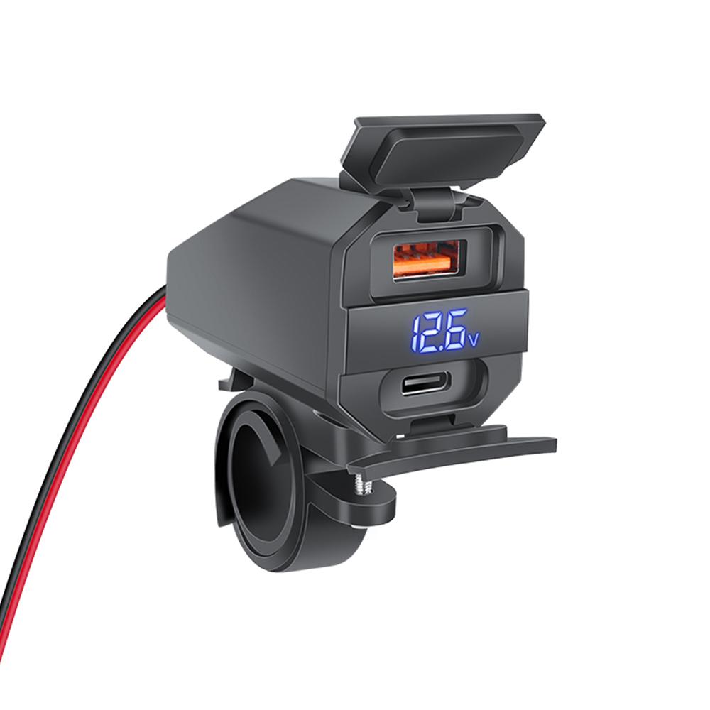 Motorcycle USB C Charger 100W Super Fast Emergency Two-Way Charging Moto Battery Charger & Voltmeter 2 Ways Installation