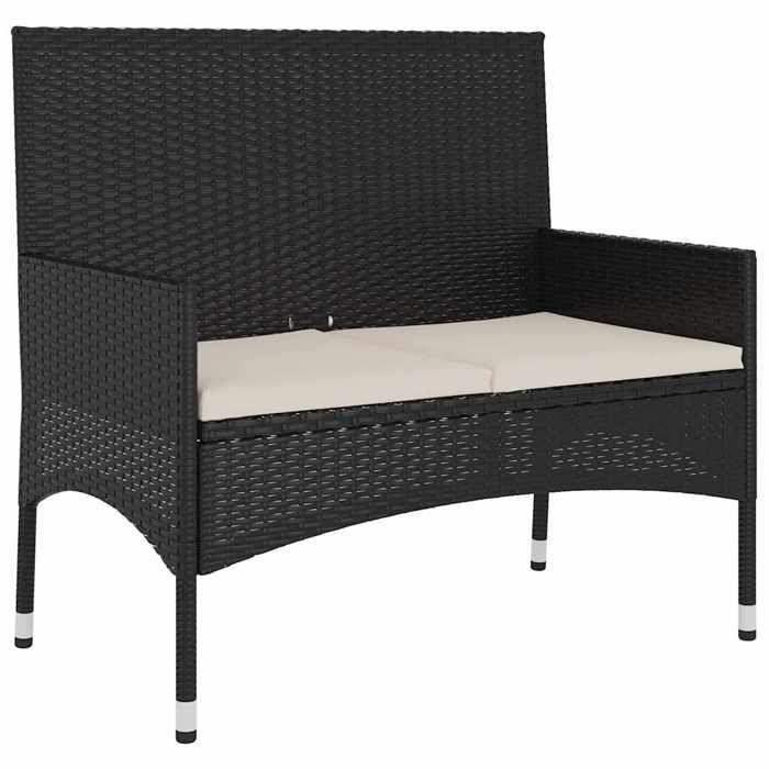 VidaXL Banc de Jardin à 2 Places avec Coussins Noir Résine Tressée, siège, chaise de banc, banc de patio, siège de banc, 319488