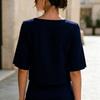 Women's Casual Loose Round-neck Slit Mid-sleeve Short Pullover Top