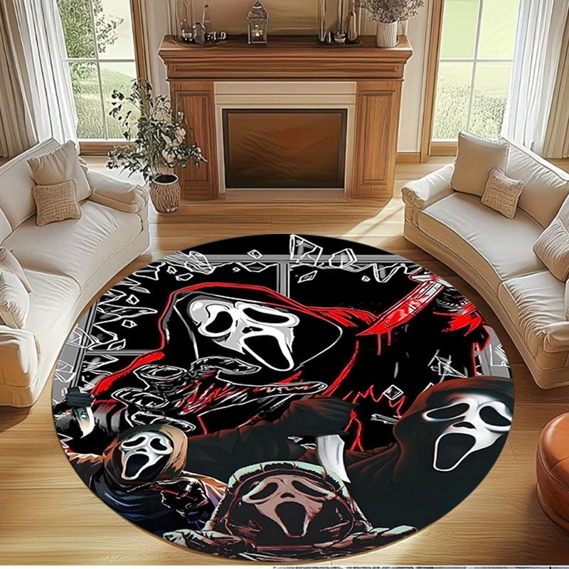 Ghostface Print Round Rug, Washable Floor Carpet, For Entryway Dorm Laundry Room Office Study, Home Decor Birthday Christmas Gift