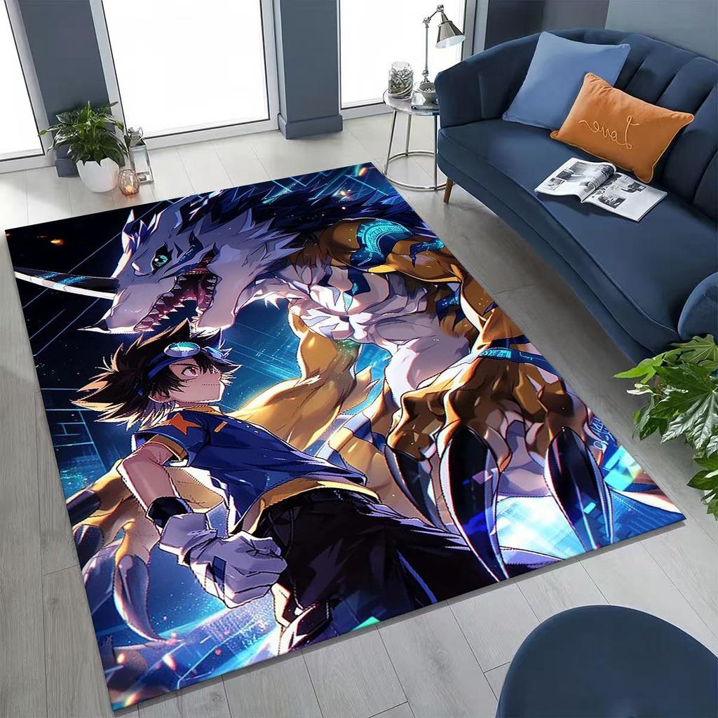 Retro Digimon Adventure Angewomon Agumon Cartoon Rug for Bedroom Living Room Sofa Home Doormat Decor,Kids Non-slip Floor Mat