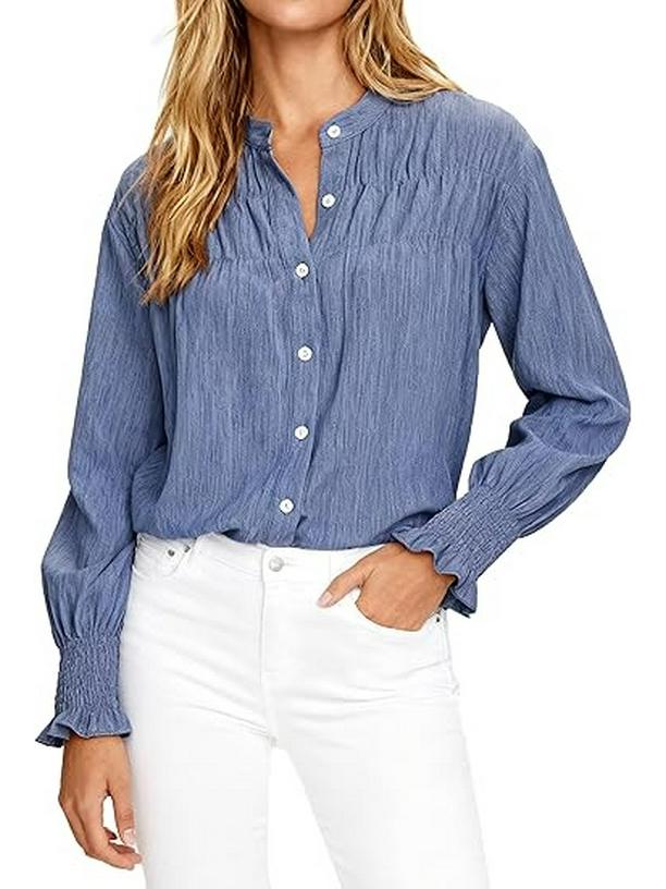 Women s Pure Color Shirt - Loose Fit Autumn/Winter 2026 Collection, European & American Style. Large темно-синий