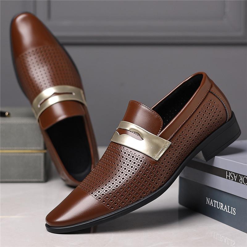 Summer New Designer Breathable White Brown Patent Leather Shoes For Men Casual Penny Loafter Business Formal Dress Footwear