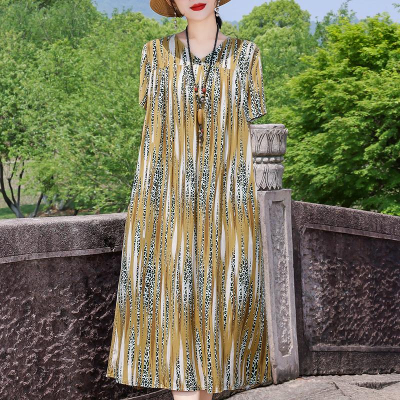 Elegant Women's Summer Dress Plus Size Short Sleeve Casual Loose Long Dresses Vintage Clothes