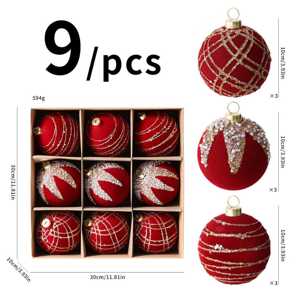 8cm Wine Red Flocked Christmas Ball Ornament for Tree Decoration
