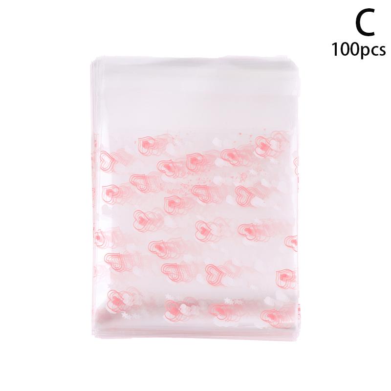 100Pcs Heart Shaped Transparent Candy Bag Biscuit Snacks Plastic Bag Baking Decoration Packaging Self-Adhesive Bag