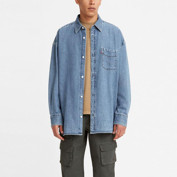 Levis SS22 Cool Series Button-Down Solid Color Denim Long Sleeve Shirt Men Shirts Blue A1915-0001