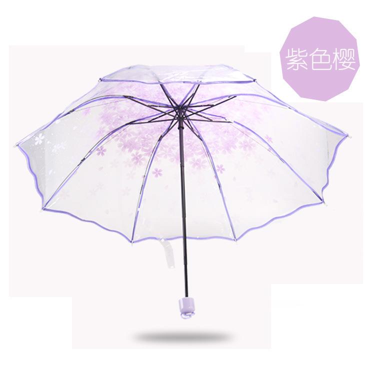 Transparent Summer Flower Folding Umbrella Triple Fold Apollo Cherry Blossom Umbrella
