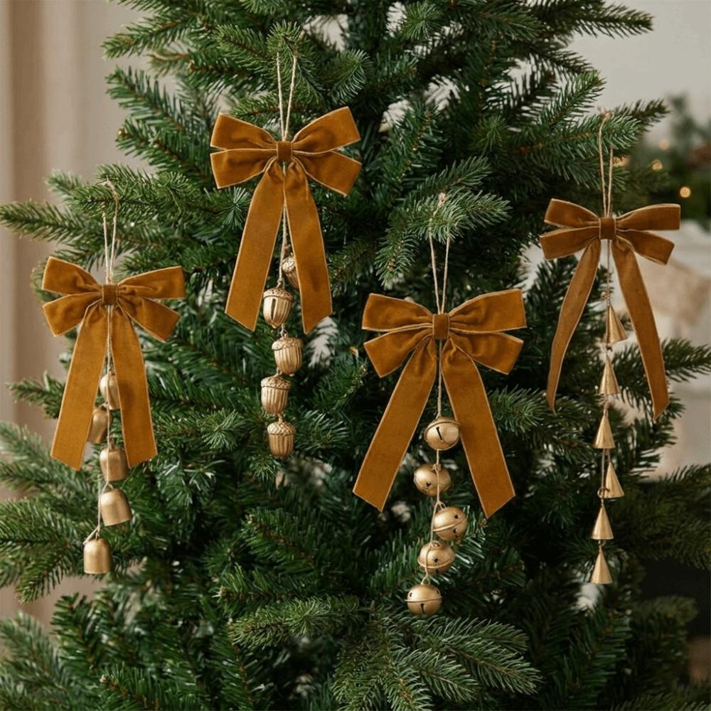 Multi‑Color Christmas Bow Bell Ornament Antique Gold Bells Xmas Tree Pendant Festive Party