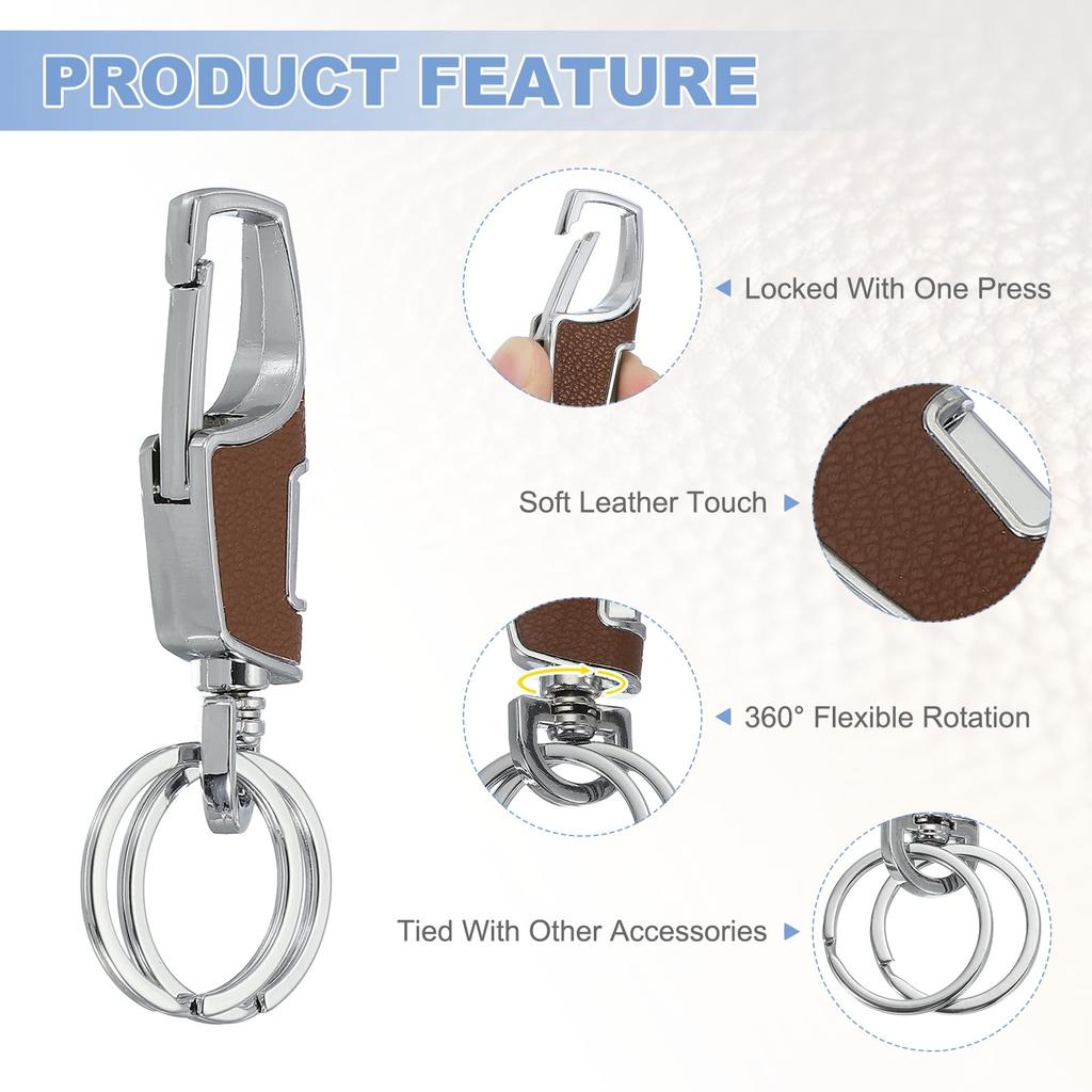 Carnay Keychain Detachable Leather Keyring Stainless Steel Buckle Keychain [uxcell] 2-Pack (Brown 2-Pack)