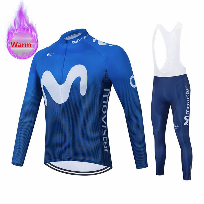 New 2025 Bicycle Winter Cycling Clothes Movistar Long Sleeve Clothing Riding Jersey Set Mtb Thermal Fleece Maillot Ropa Ciclismo