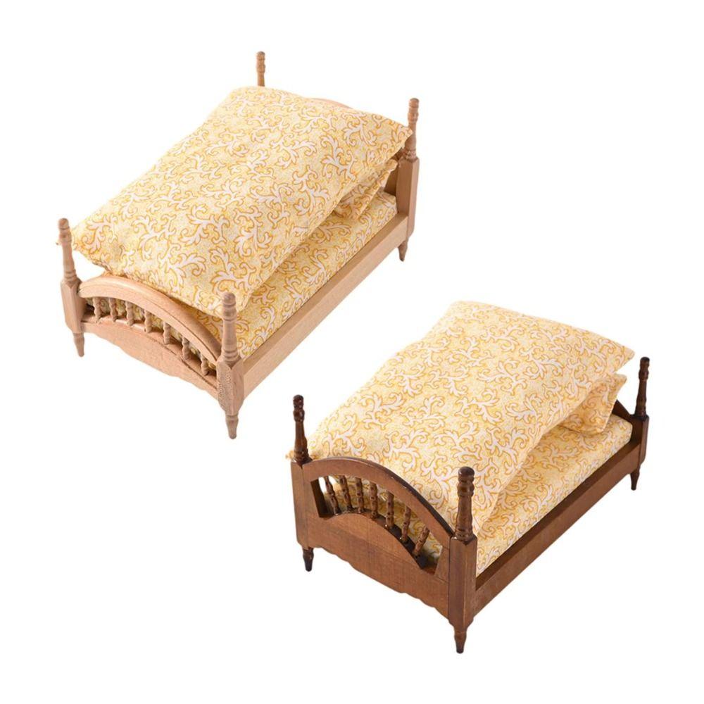 Scene Decor Dollhouse Wood Bed 1:12 Simulation Single Bed Miniature Wood Bed  Pretend Play