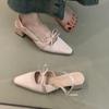 Gentle fairy style temperament satin high heels single shoes female versatile square head bow back strap sandals