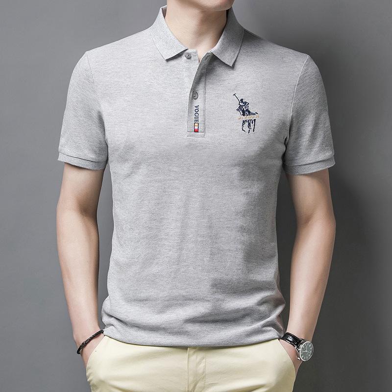 Short Sleeve T-Shirt Men'S Polo Shirt Medium Men'S Casual Solid Color Embroidered Lapel Polo