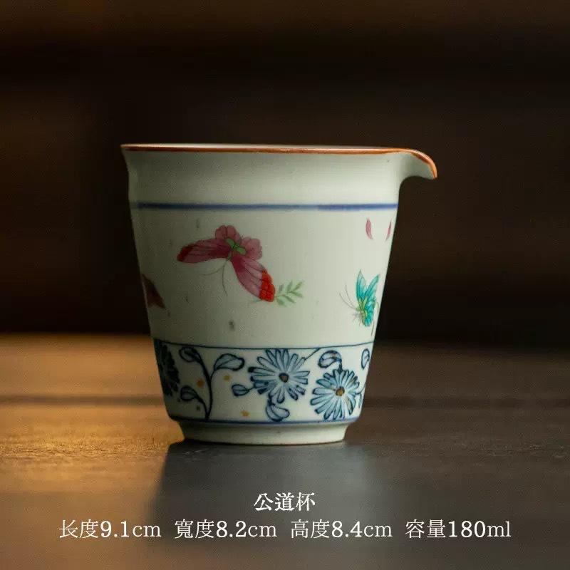 

180ml Blue And White Ru Kiln Butterfly Tea Pitcher Divide Tea Cha Hai Dispenser Justice Cup Fair Mug Chinese Tea Set Craft Gift