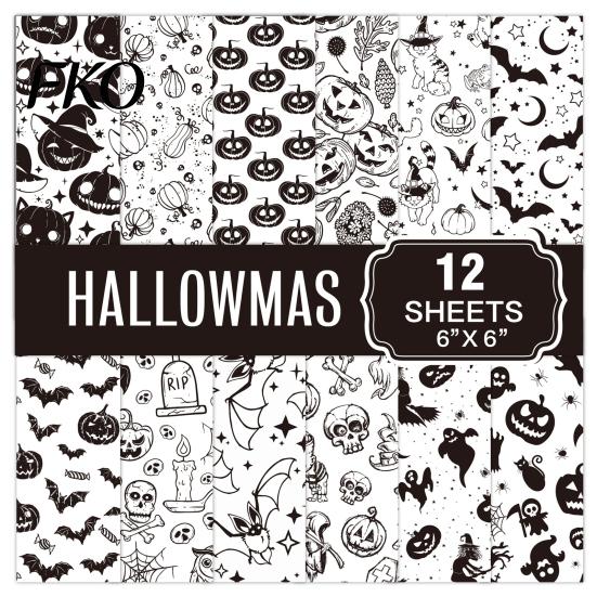 Classic Halloween Craft Paper 12 Sheets Purple Gothic Scrapbook Paper, Double Sided Decorative Dense Pattern for Card Making, Origami, DIY Projects,