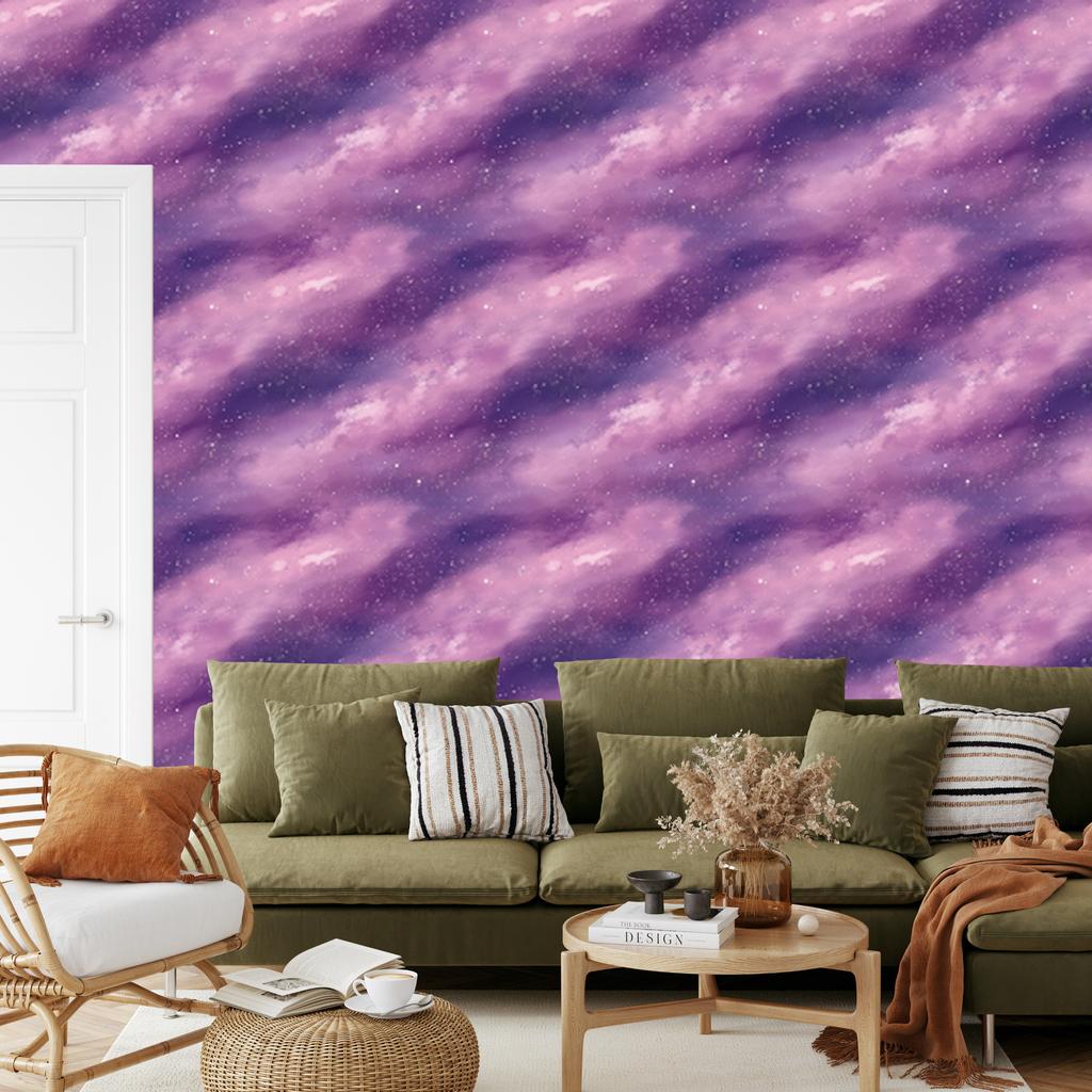 Watercolor Galaxy Wallpaper Violet and Purple for Living Room and Bedroom 50x1000