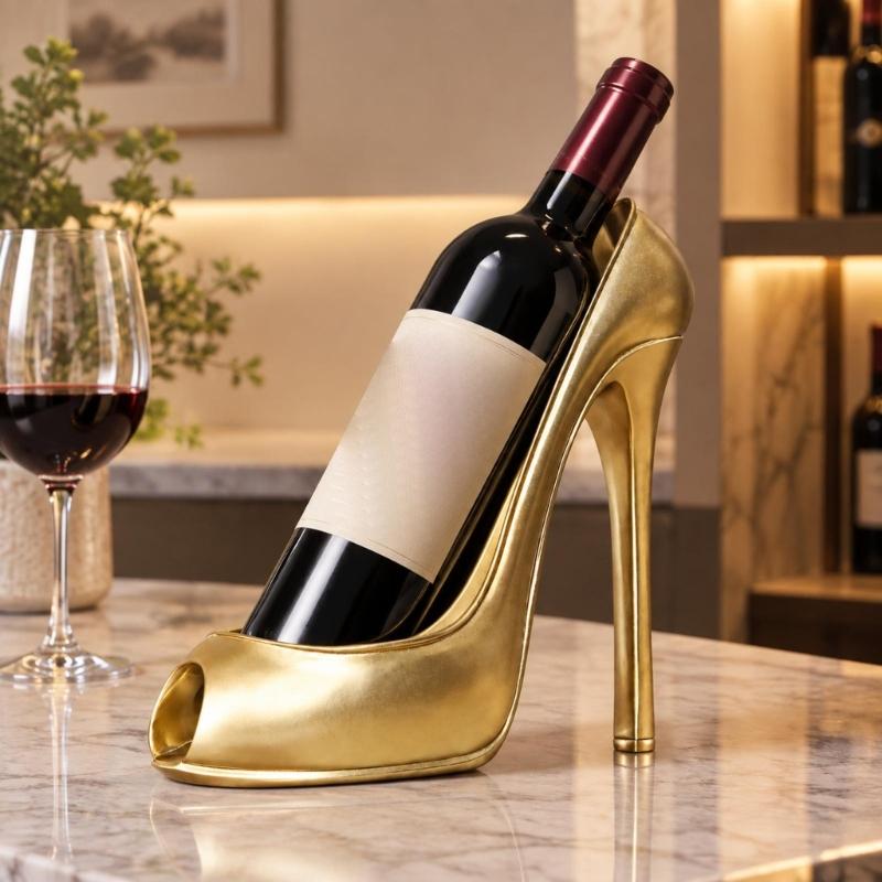 High Heel Wine Bottle Stand, Decorative Open-Front Display Accent for a Dining Table, Sideboard, or Wine Cabinet