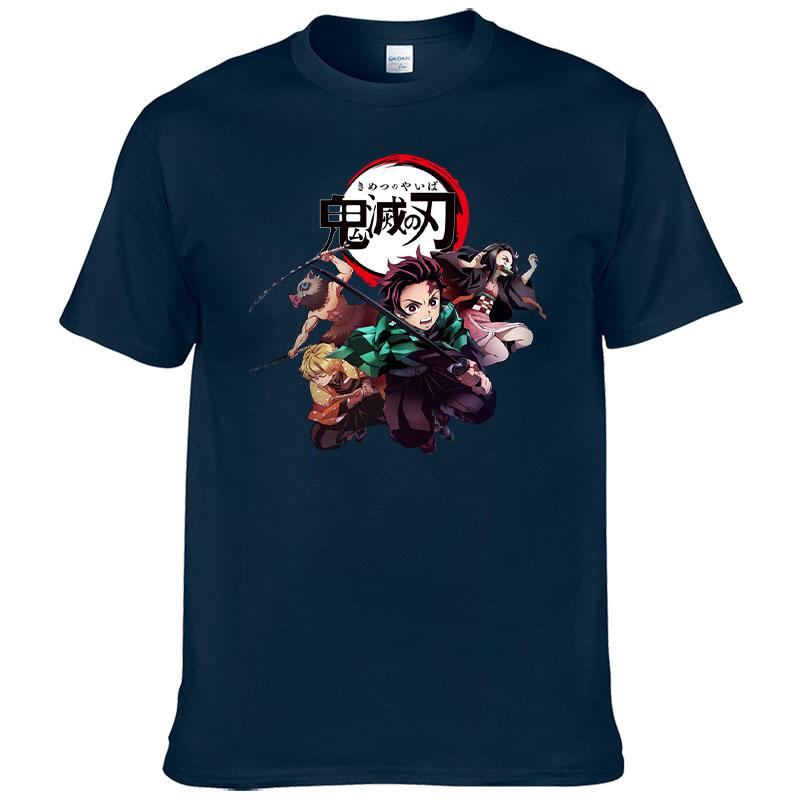 Printed Demon Slayer Kimetsu No Yaiba T-shirt Men's Harajuku 100% Cotton Tee Short Sleeve T Shirt Summer Clothes Homme Tops F171