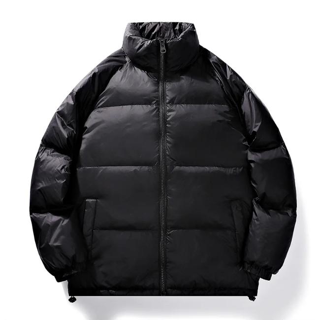

Зимняя хлопковая куртка со стоячим воротником, мужская модная брендовая свободная однотонная повседневная хлопковая куртка, куртка для пары M чёрный