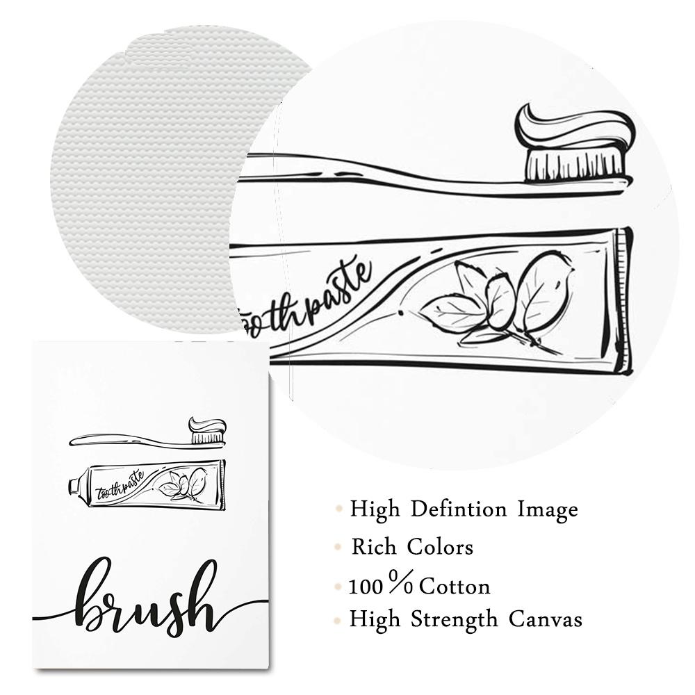 Wash Brush Floss Flush Black and White Minimalism Art WC Toilet Sign Posters Canvas Painting Nordic Wall Picture Bathroom Decor