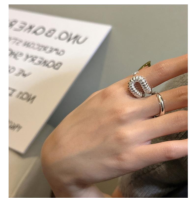 S925 Sterling Silver Korean-Style Curved Bag Ring with Heavy Industry Texture