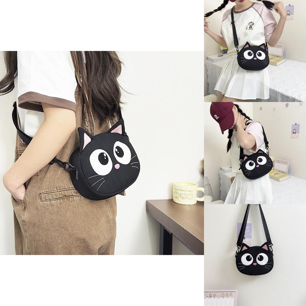 Adorable Cartoon Cat Canvas Mini Shoulder Bag For Kids Unisex Lightweight Design