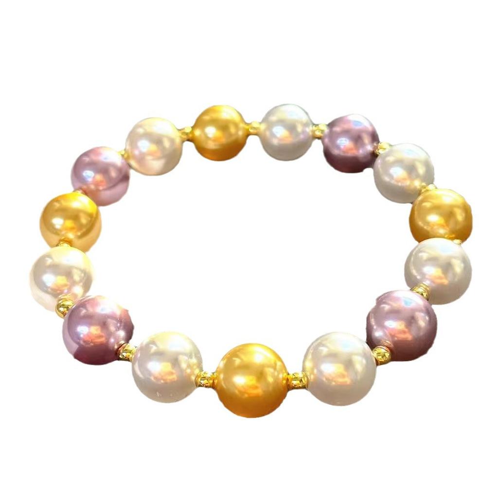 Retro Strong Light Round High Quality Artificial Crystal Pearl Maillard Bracelet Bracelet.