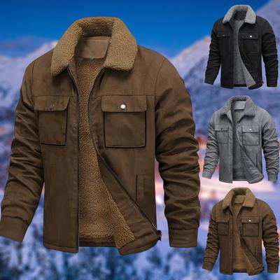 Men's Casual Multi-Pocket Suede Fleece-lined Jacket Zipper Lapel Top