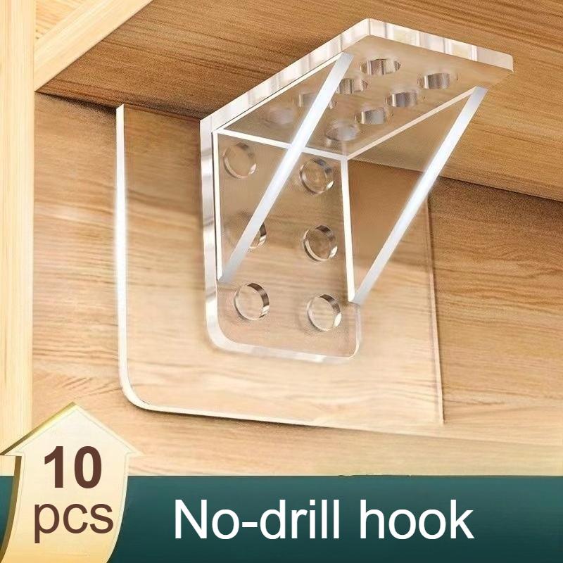 

10/20 шт. Прозрачные пластиковые самоклеящиеся кронштейны для полок - Прозрачные и белые, Треугольная поддержка под прямым углом для шкафов и гардеробов