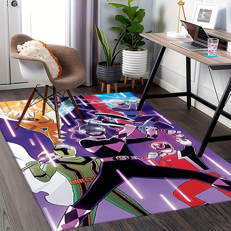 1pc Power Rangers Lightning Strike Chair Mat - Anime Cartoon Design, Non-Slip Carpet for Office, Home Decor, Living Room, Bedroom, Game Room - Perfect
