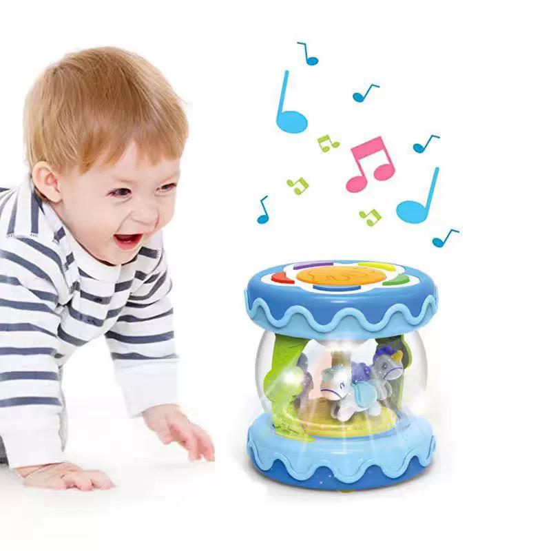 Giocattolo Percussioni Manuali Unicorno per Bambini con Musica e Luci per l'Apprendimento Precoce e lo Sviluppo Sensoriale