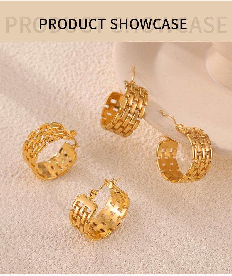 European-INS Style C-Shaped Titanium Steel Earrings for Women, Hollow Carved, Non-Fading