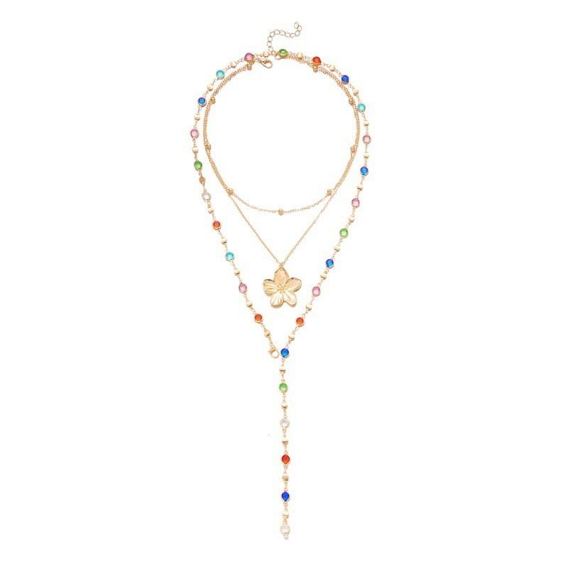 Fashion Flower Pendant Necklace For Women With Pearl Multilayer Chain Jewelry Gift For Teens