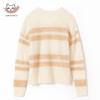 Sinuofude Women's V-Neck Striped Loose Knit Wool Blend Sweater S21-002