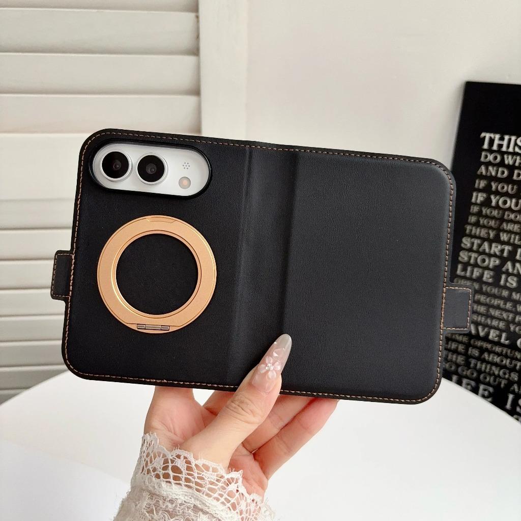 360°Rotating For Magsafe Magnetic Kickstand Phone Case for iPhone Duo Bracket Hinge Protection Wallet Card Slot Holder Cover