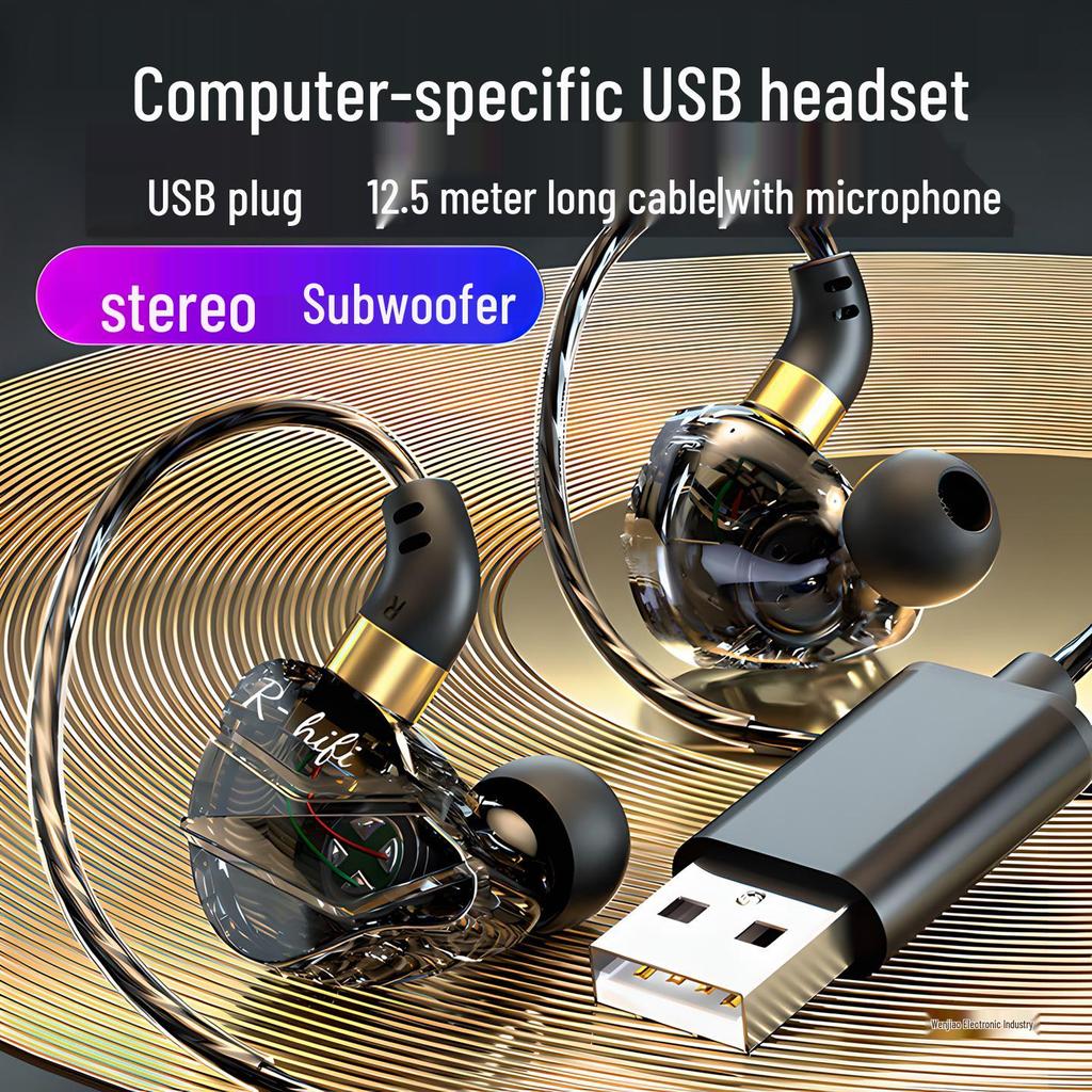 USB Gaming Headset with In-Ear Wired Design and Microphone for Desktop, Laptop, and E-Sports