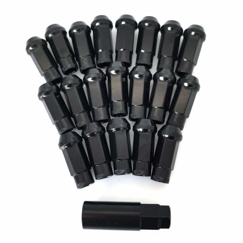 Steel Wheel Nuts, M12 x P1.5, M12 x P1.25, 48mm Deep, Through-Type, 20 Sets (2 Replacement Screws), 22 Total, 50BV30 Forged Lock Nuts/Racing Nuts (Bla