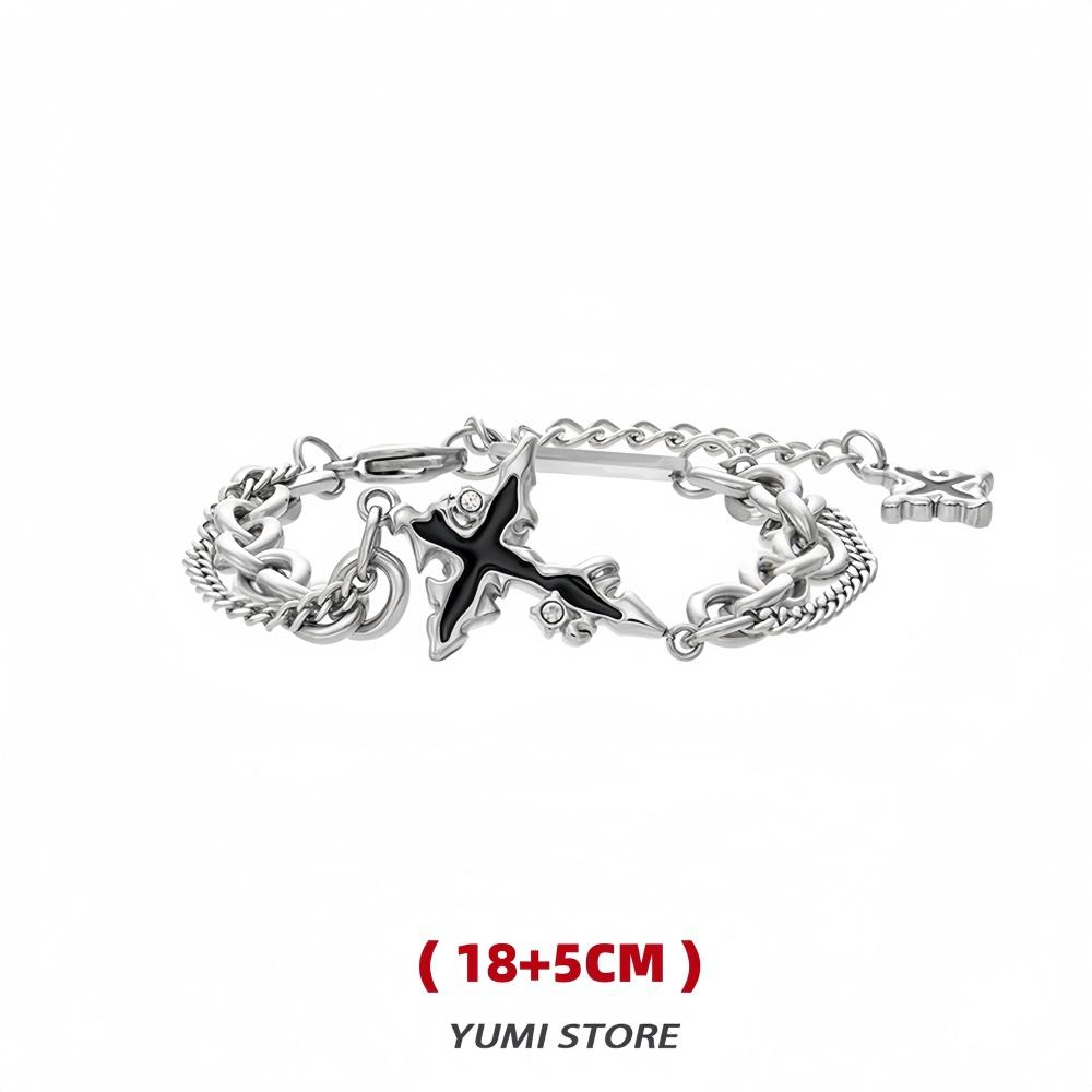 

Unisex Dark Titanium Steel Cross Bracelet Punk Hip Hop Trendy Non Fading Kpop Gift for Men Women