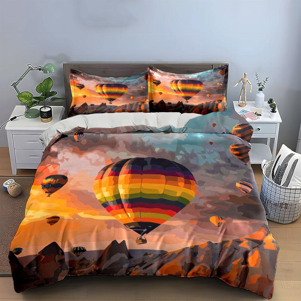 "Colorful Hot Air Balloon Adventure"  kid's and adults' bedroom decor, Exquisite three-piece bedding set gift