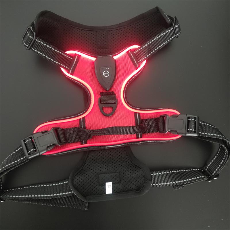 Type-C Rechargeable LED Light Up Breathable Nylon Dog Harness Reflective Warning Pet Vest Glowing Pet Supplies