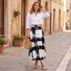 Women's Plaid Print Long Skirt A-Line High Waist Maxi Skirt Casual Comfortable Lightweight Fabric Skirt for Daily Wear and Outdoor Activities