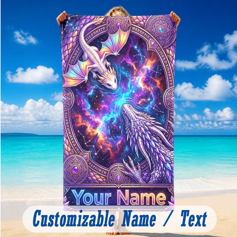 Dragon Phoenix Theme Beach Towel Personalized Custom Name & Text Soft Quick Dry Beach Towel for Swimming Travel